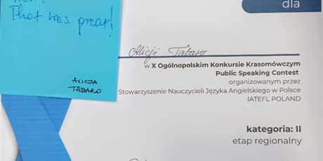 Powiększ grafikę: alicja-tabaro-wygrala-etap-wojewodzki-public-speaking-contest-iatefl-626696.jpg