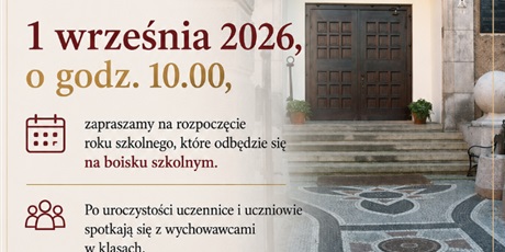 Uroczyste rozpoczęcie roku szkolnego 2026/27 i spotkanie z rodzicami pierwszoklasistek i pierwszoklasistów.
