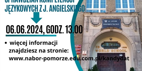 Zapraszamy kandydatki i kandydatów do klas 1 na sprawdzian kompetencji językowych z j. angielskiego!